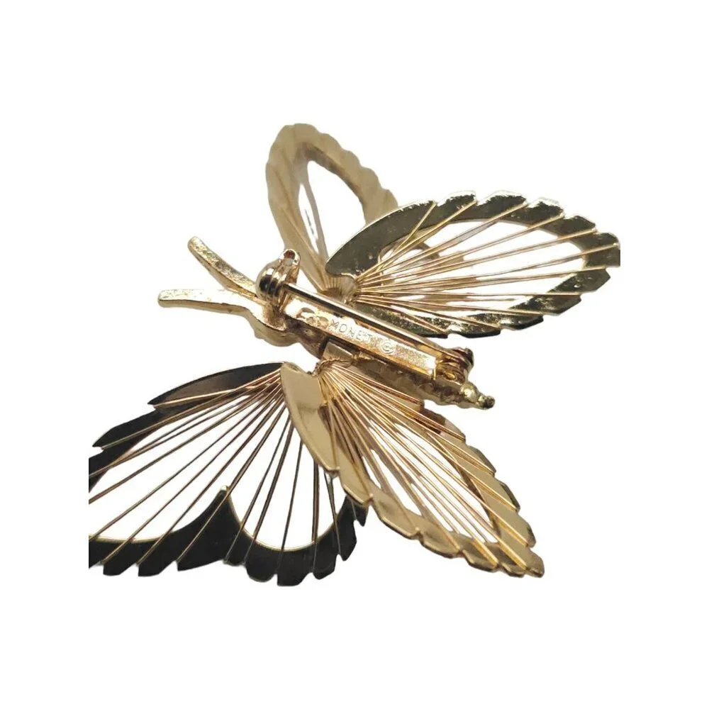 Monet Wire Design Open Work Butterfly Brooch Pin Gold Tone Vintage